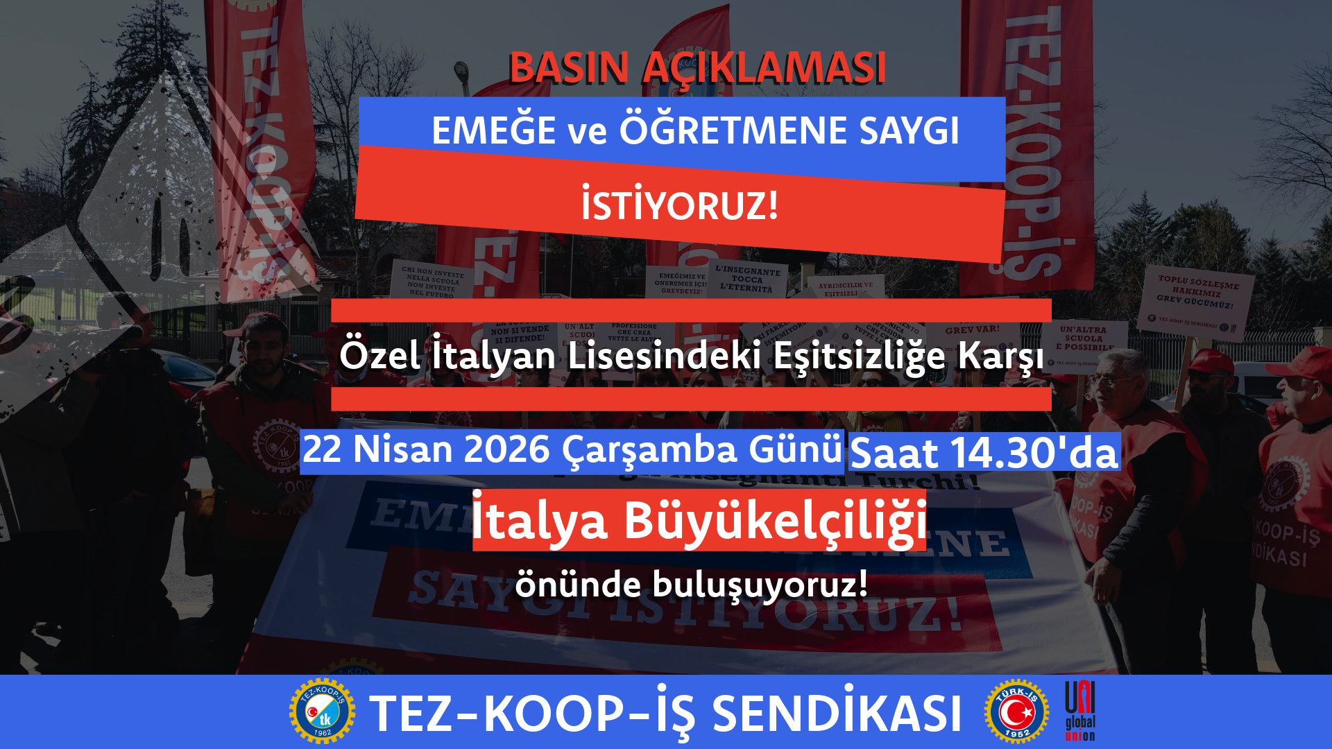Özel İtalyan Lisesindeki Eşitsizliğe Karşı Ankara İtalya Büyükelçiliği Önünde Buluşuyoruz!