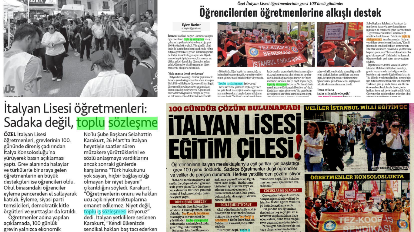 Özel İtalyan Lisesi Öğretmenleri İçin Gerçekleştirdiğimiz Basın Açıklaması Medyada Geniş Yankı Buldu