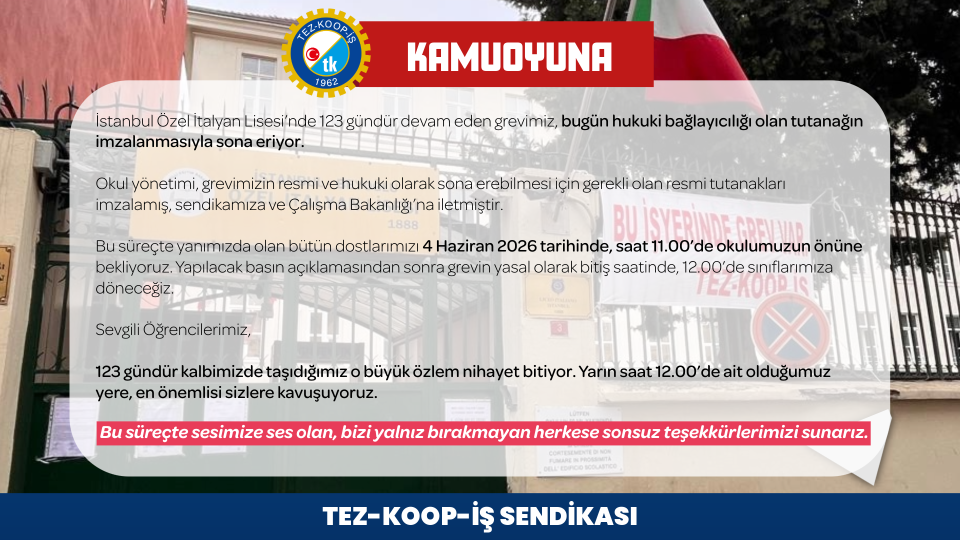 BASINA VE KAMUOYUNA DUYURU